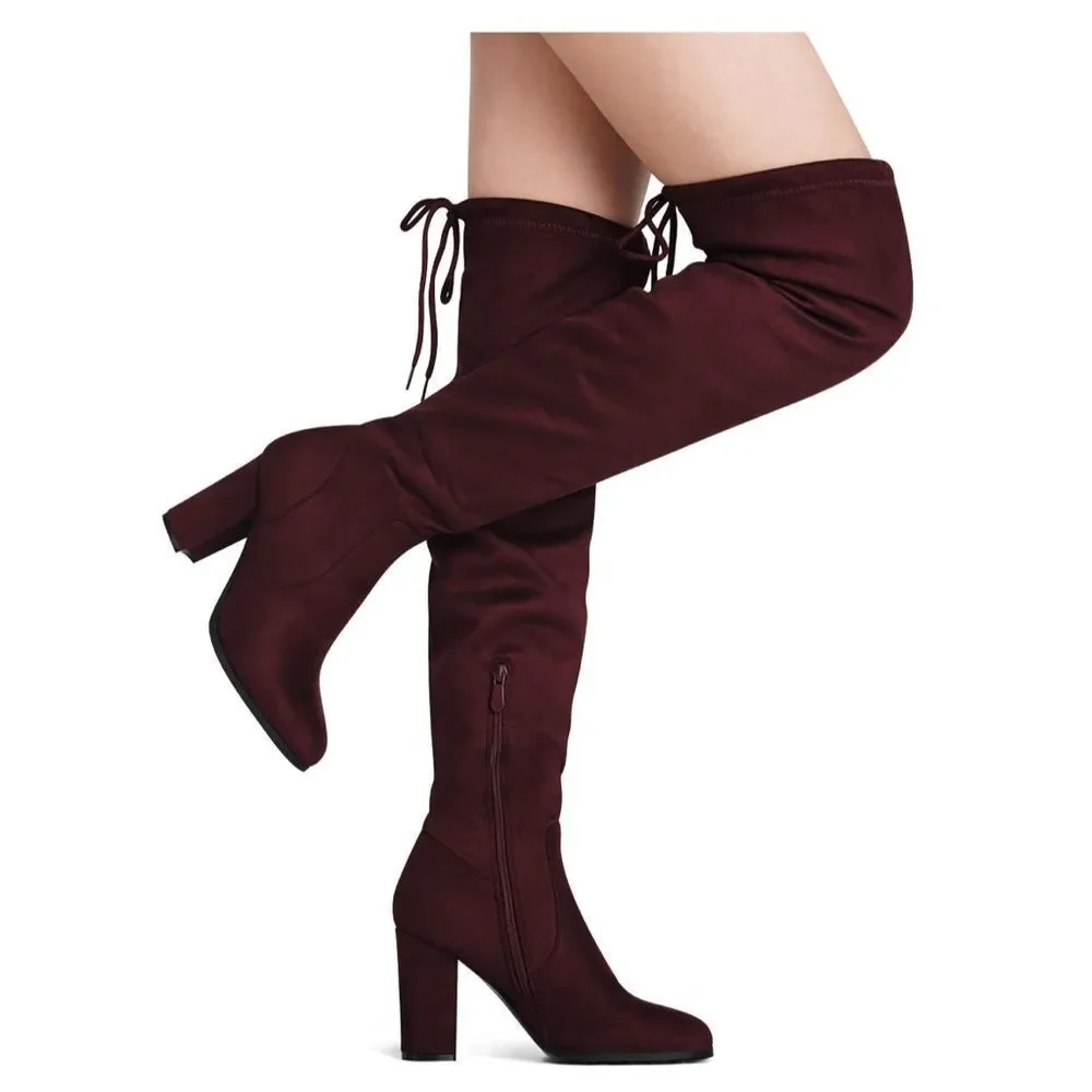 Burgundy Faux Suede Over-the-Knee Boots Size 11